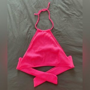 OndadeMar Neon Pink Striped Halter Bikini Top, Luxury Brand, Colombian, Size M